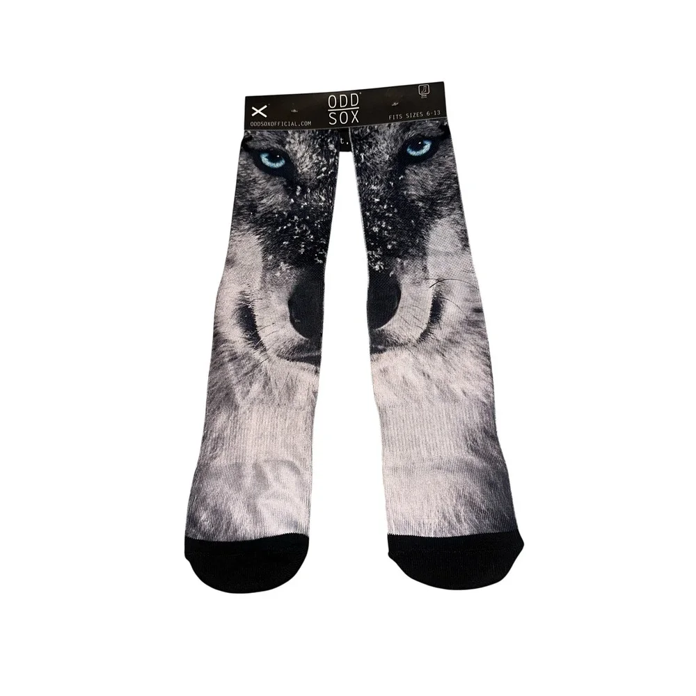 NWT Odd Sox Wolf Graphic Crew Socks Blue Eyes Nature‎ Wildlife Mens 6-13